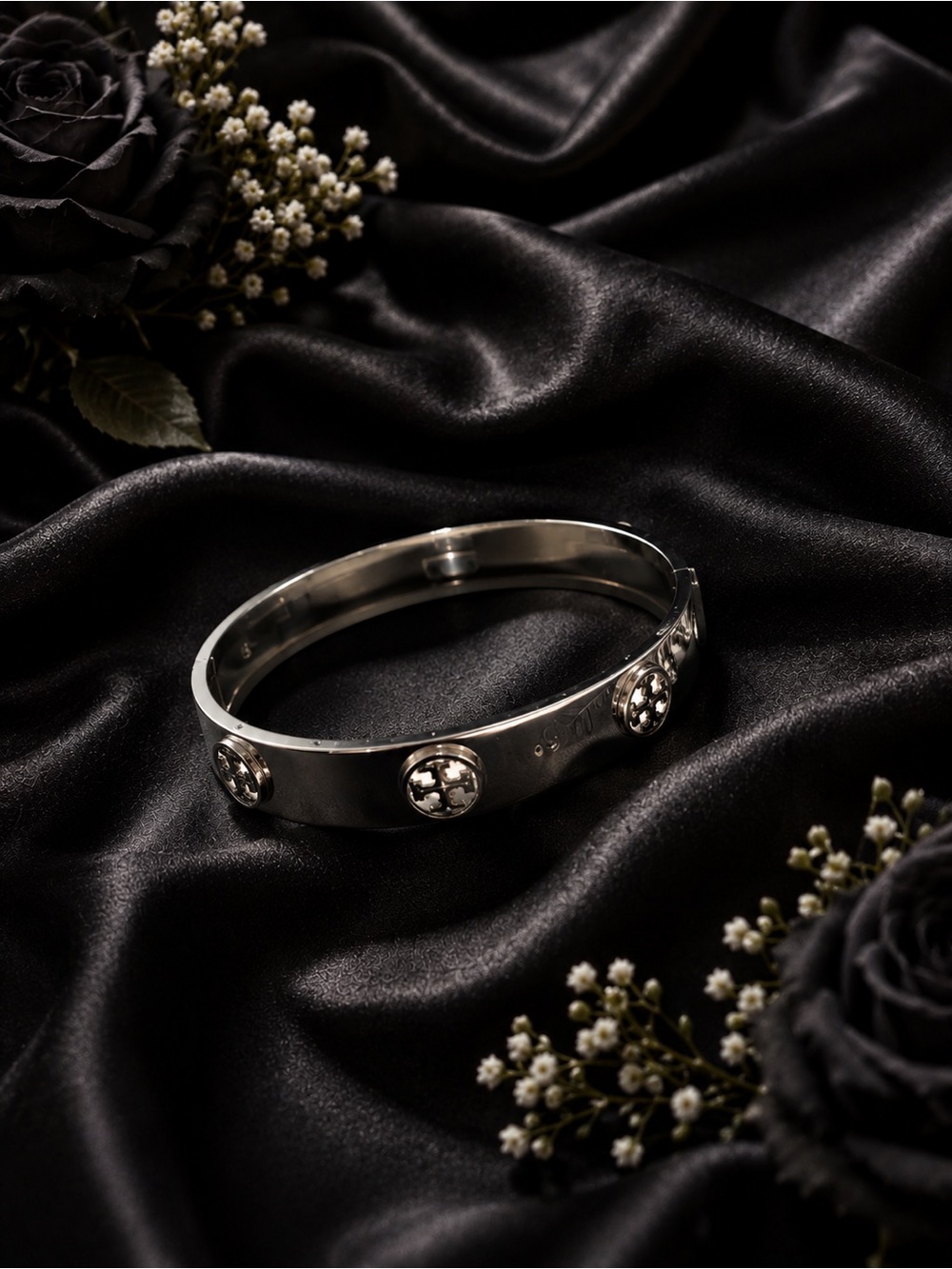 Tory Burch Silver-Tone Logo Stud Bangle Bracelet